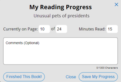 My Reading Progress pop-up.